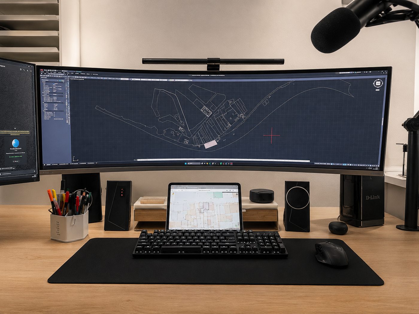 Puesto de trabajo con visor catastral y plano tecnico